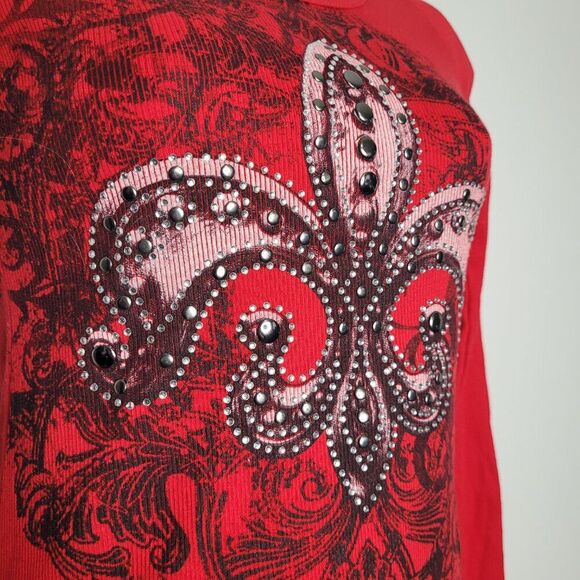 y2K red black grunge cyber thermal studded emo long sleeve top size medium - Picture 2 of 6